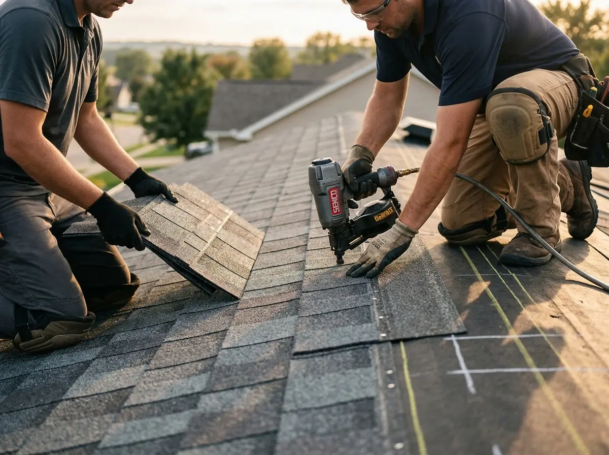 Professional roofer working on a residential roof in Glenn Heights